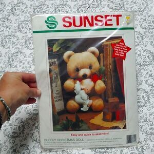 Vintage 1994 Sunset Cuddly Christmas Teddy Bear Angel Cross Stitch NWT